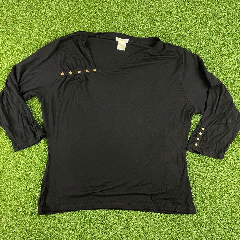 Vintage Cubavera Black Long Sleeve Asymmetric Studded Blouse Sz XL